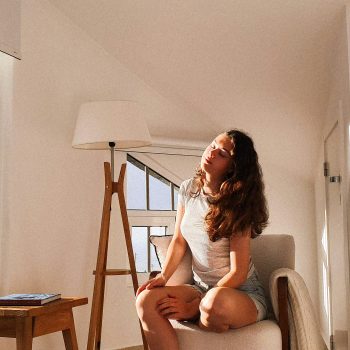 Woman reflecting on life timeline