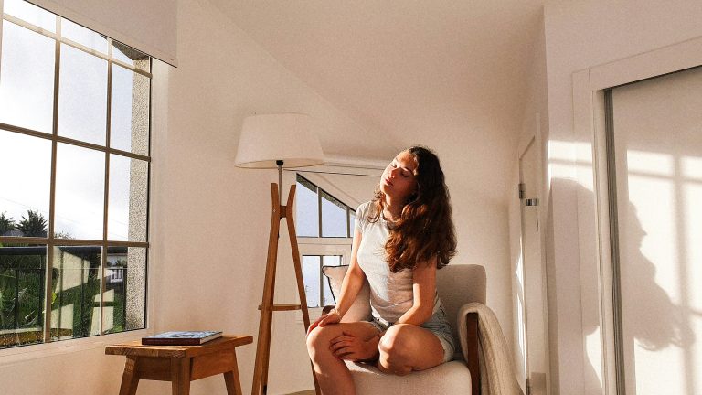 Woman reflecting on life timeline