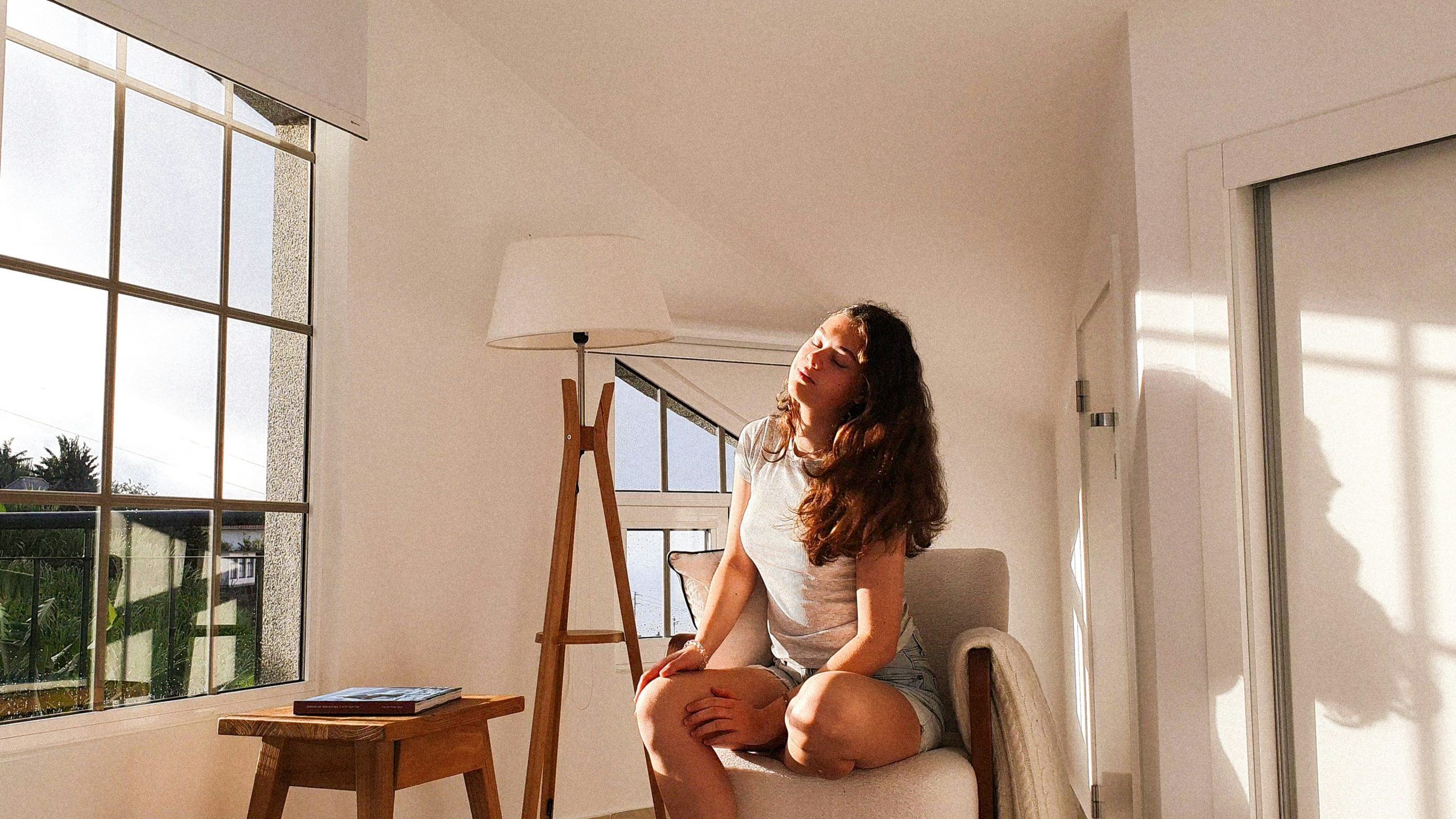 Woman reflecting on life timeline